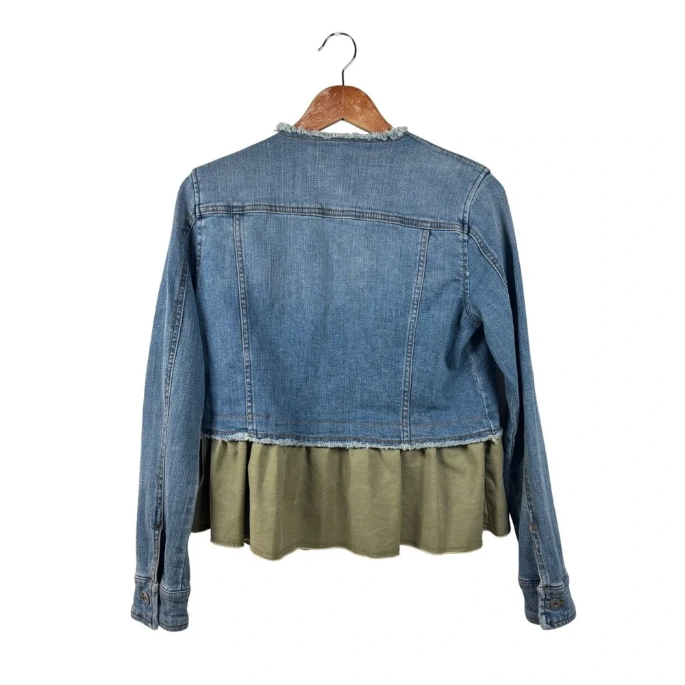 Pilcro‎ and the Letterpress Small Denim Jacket Olive Green Ruffle Hem Womens